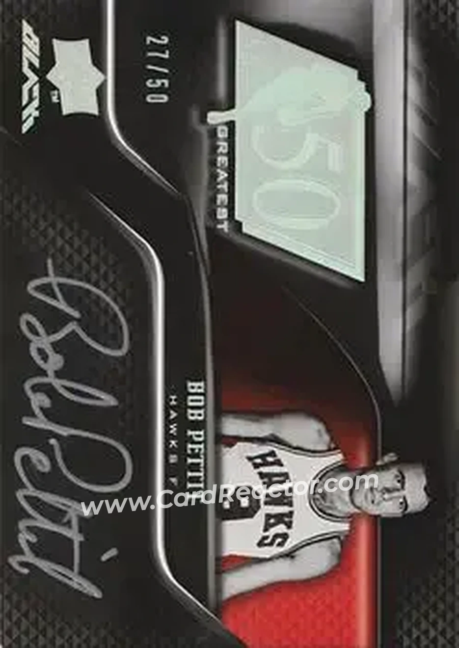 2008-09 UD Black - 50 Greatest Autographs #50AU-BP - Bob Pettit - St. Louis Hawks - Front 2008-09 UD Black - 50 Greatest Autographs #50AU-BP - Bob Pettit - St. Louis Hawks - Front