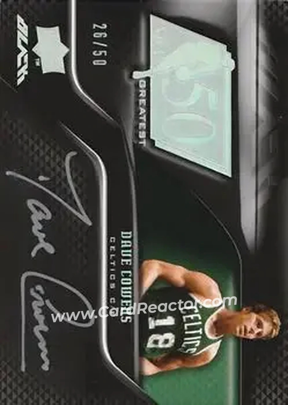 2008-09 UD Black - 50 Greatest Autographs #50AU-DC - Dave Cowens - Boston Celtics - Front 2008-09 UD Black - 50 Greatest Autographs #50AU-DC - Dave Cowens - Boston Celtics - Front