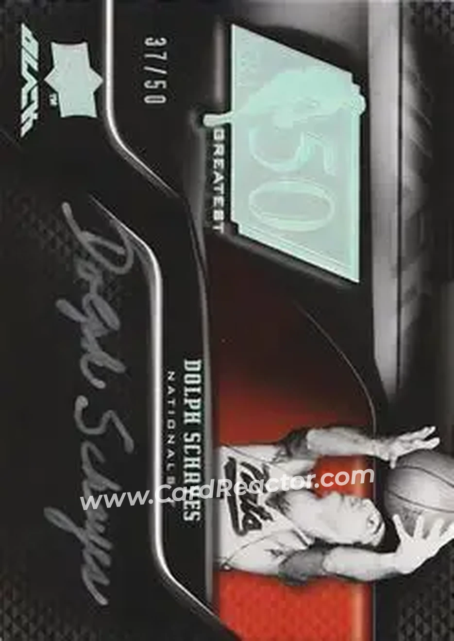 2008-09 UD Black - 50 Greatest Autographs #50AU-DS - Dolph Schayes - Syracuse Nationals - Front 2008-09 UD Black - 50 Greatest Autographs #50AU-DS - Dolph Schayes - Syracuse Nationals - Front