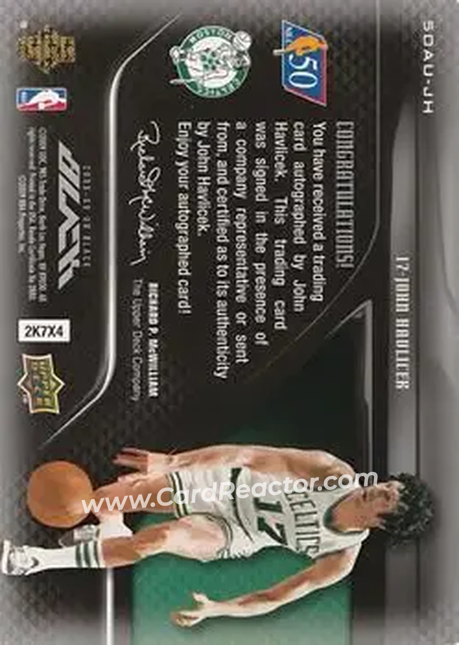 2008-09 UD Black - 50 Greatest Autographs #50AU-JH - John Havlicek - Boston Celtics - Back