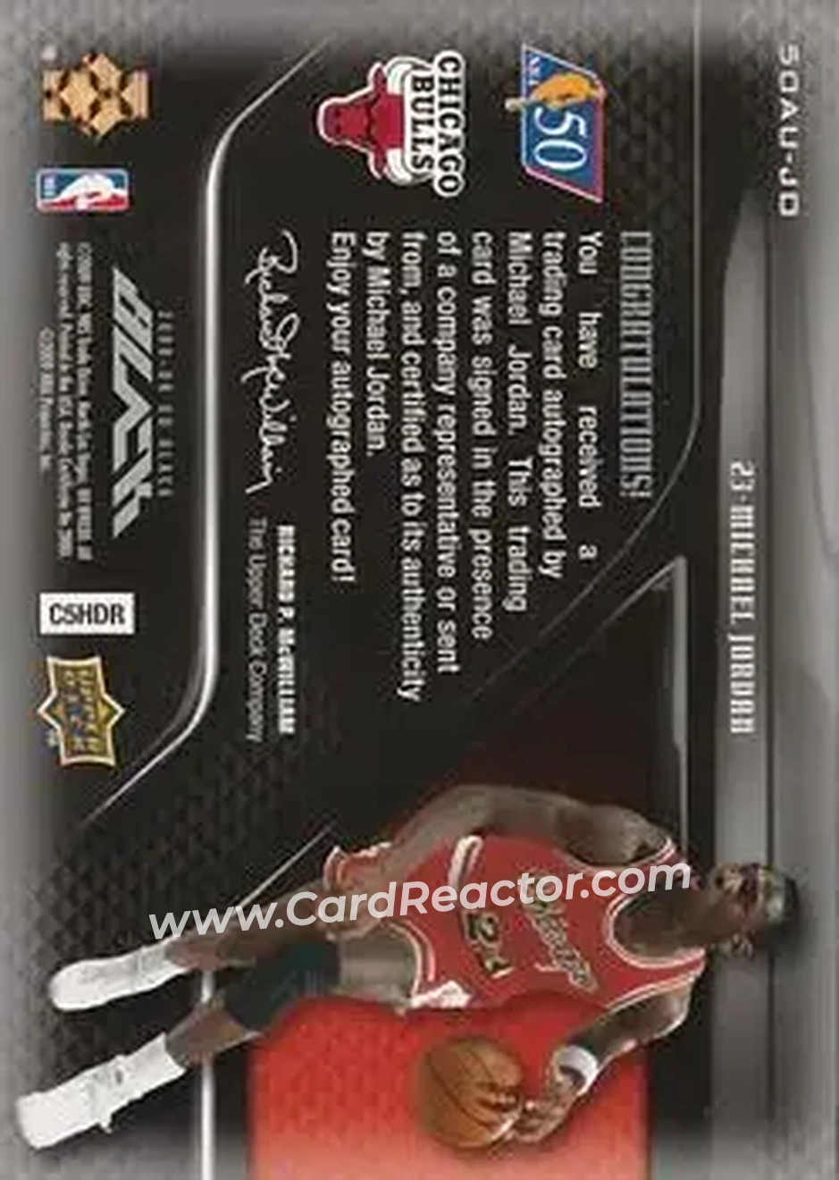 2008-09 UD Black - 50 Greatest Autographs #50AU-JO - Michael Jordan - Chicago Bulls - Back