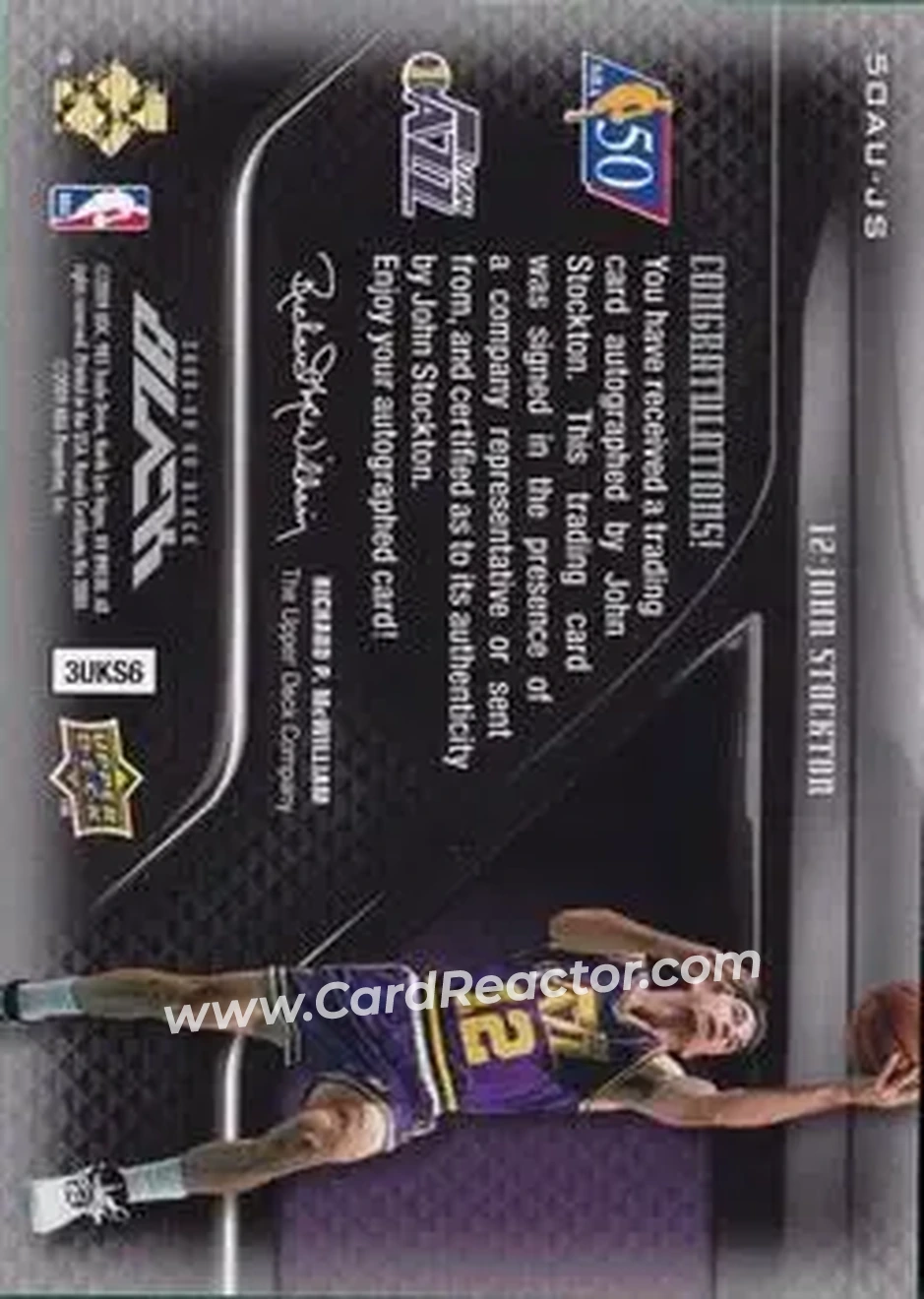 2008-09 UD Black - 50 Greatest Autographs #50AU-JS - John Stockton - Utah Jazz - Back