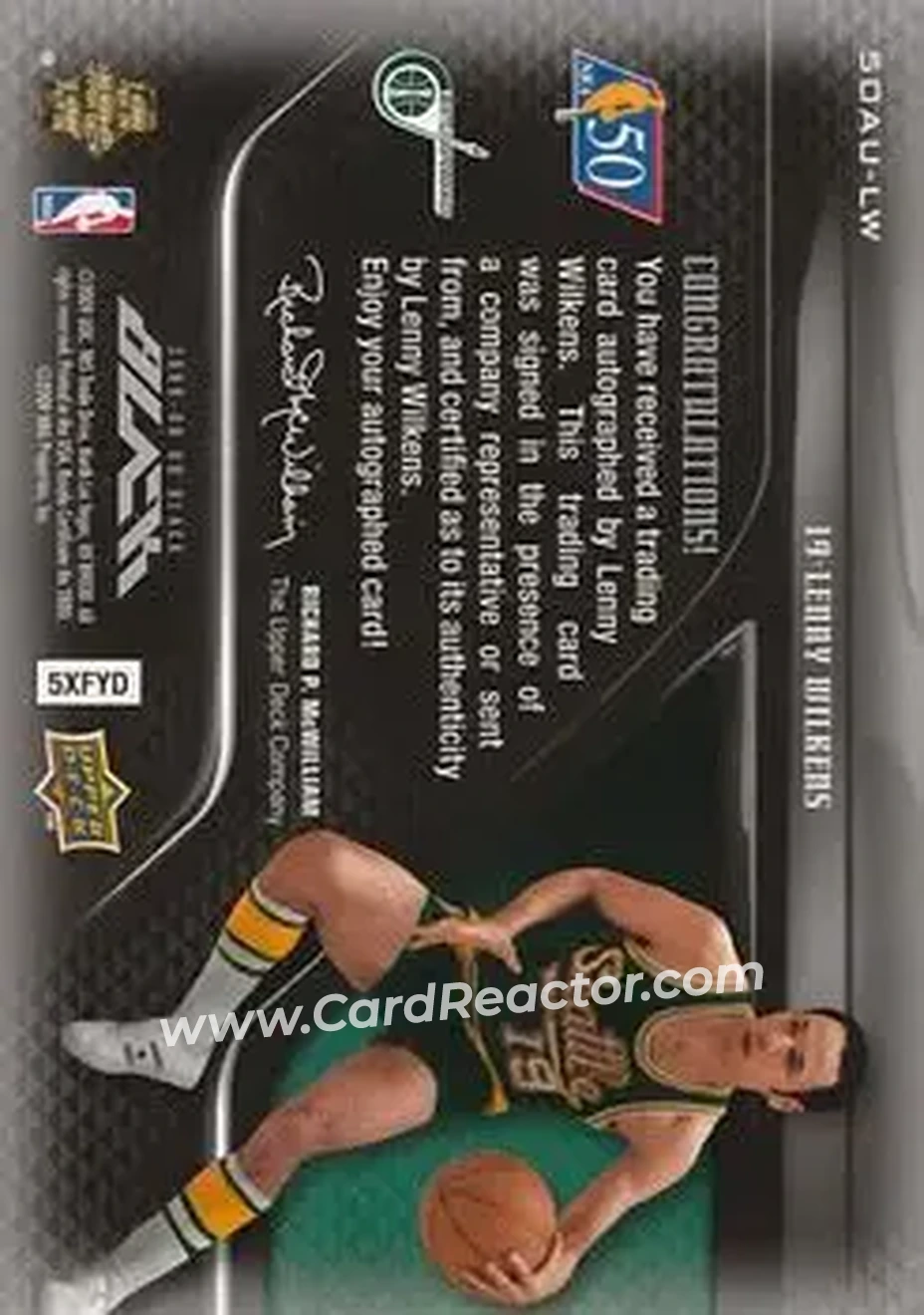 2008-09 UD Black - 50 Greatest Autographs #50AU-LW - Lenny Wilkens - Seattle SuperSonics - Back