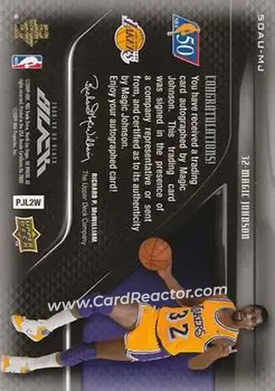 2008-09 UD Black - 50 Greatest Autographs #50AU-MJ - Magic Johnson - Los Angeles Lakers - Back