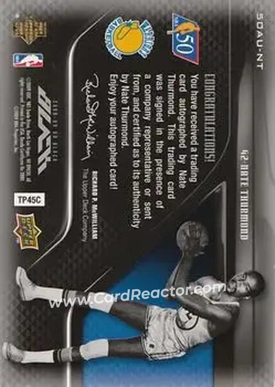 2008-09 UD Black - 50 Greatest Autographs #50AU-NT - Nate Thurmond - Golden State Warriors - Back 2008-09 UD Black - 50 Greatest Autographs #50AU-NT - Nate Thurmond - Golden State Warriors - Back