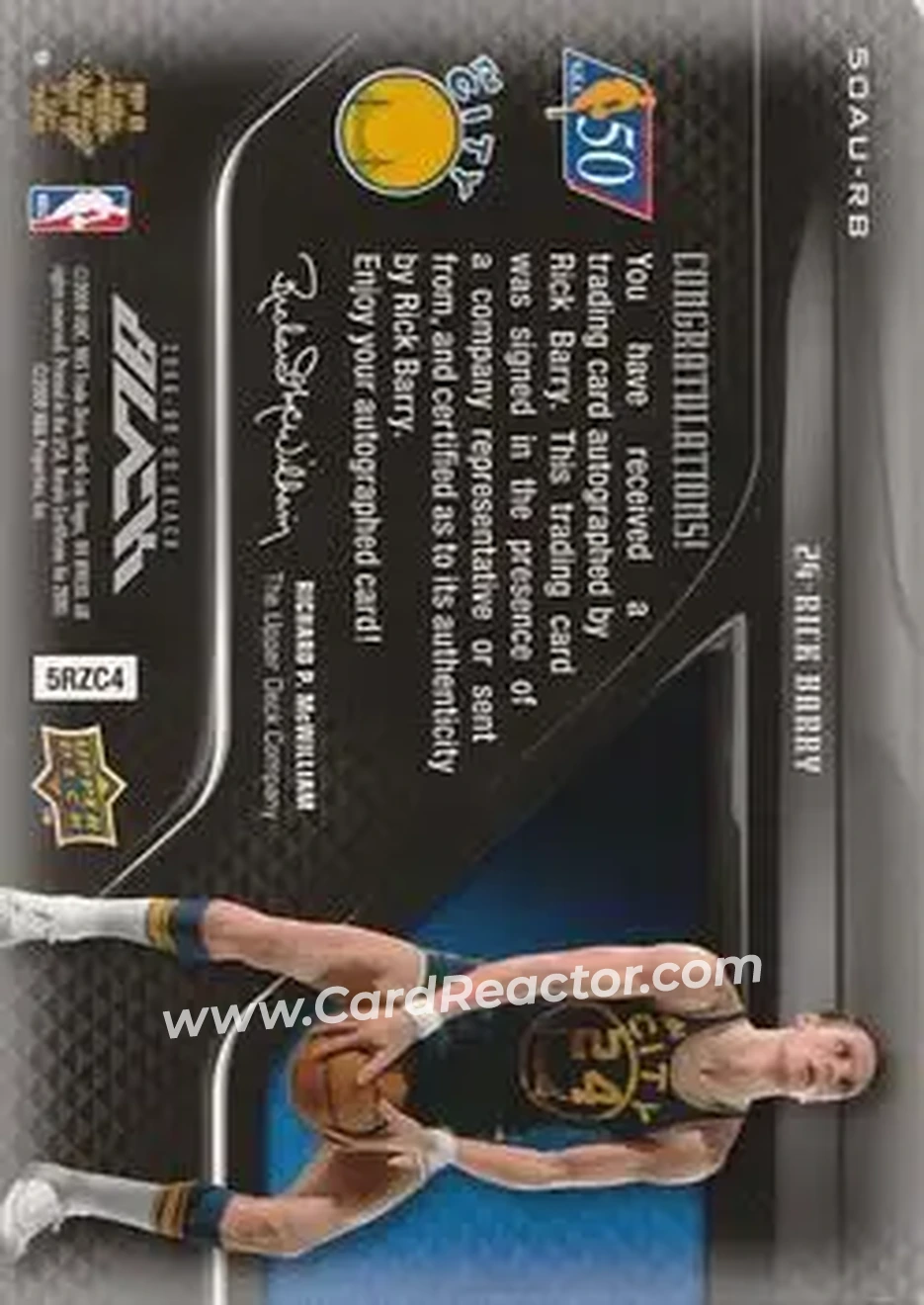 2008-09 UD Black - 50 Greatest Autographs #50AU-RB - Rick Barry - Golden State Warriors - Back
