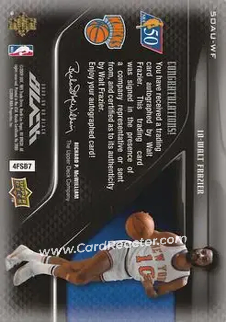2008-09 UD Black - 50 Greatest Autographs #50AU-WF - Walt Frazier - New York Knicks - Back