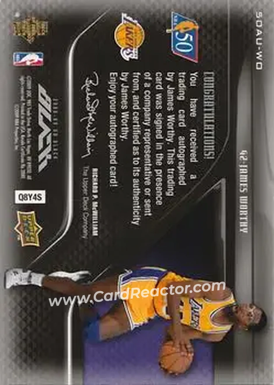 2008-09 UD Black - 50 Greatest Autographs #50AU-WO - James Worthy - Los Angeles Lakers - Back