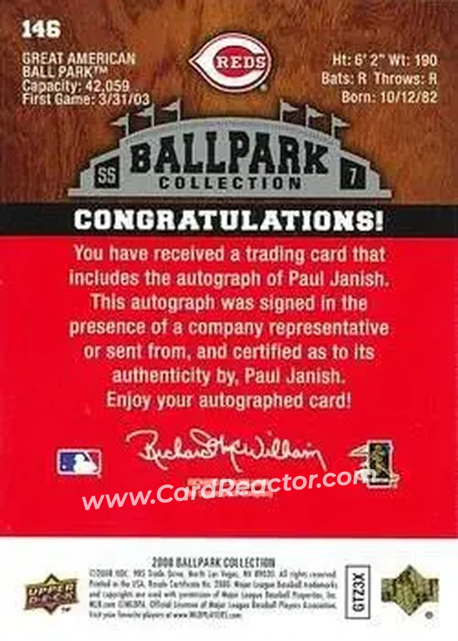2008 Upper Deck Ballpark Collection #146 - Paul Janish - Cincinnati Reds - Back 2008 Upper Deck Ballpark Collection #146 - Paul Janish - Cincinnati Reds - Back