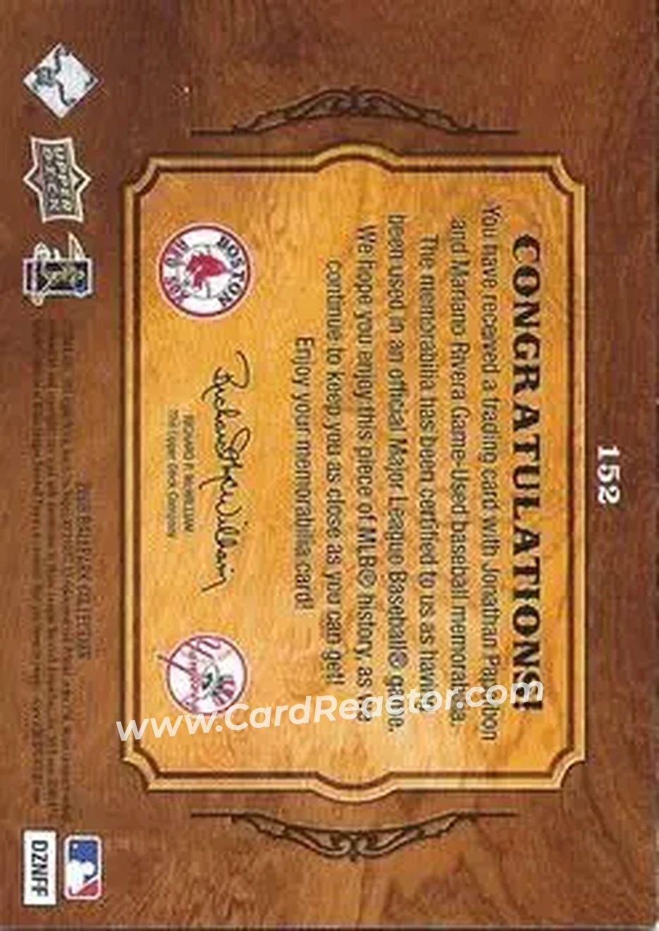 2008 Upper Deck Ballpark Collection #152 - Jonathan Papelbon - Mariano Rivera MEM - Boston Red Sox - New York Yankees - Back