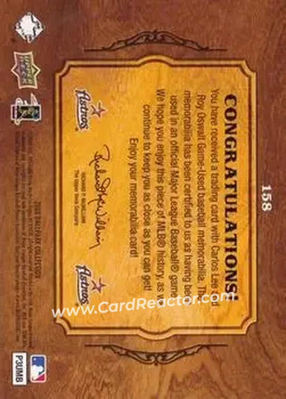 2008 Upper Deck Ballpark Collection #158 - Carlos Lee - Roy Oswalt MEM - Houston Astros - Houston Astros - Back