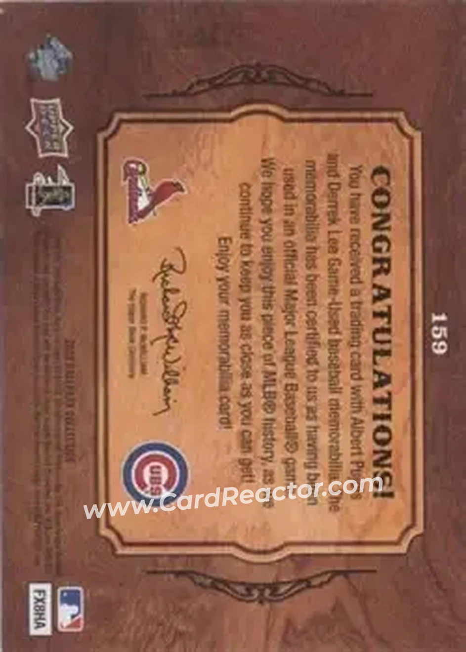 2008 Upper Deck Ballpark Collection #159 - Albert Pujols - Derrek Lee MEM - St. Louis Cardinals - Chicago Cubs - Back 2008 Upper Deck Ballpark Collection #159 - Albert Pujols - Derrek Lee MEM - St. Louis Cardinals - Chicago Cubs - Back