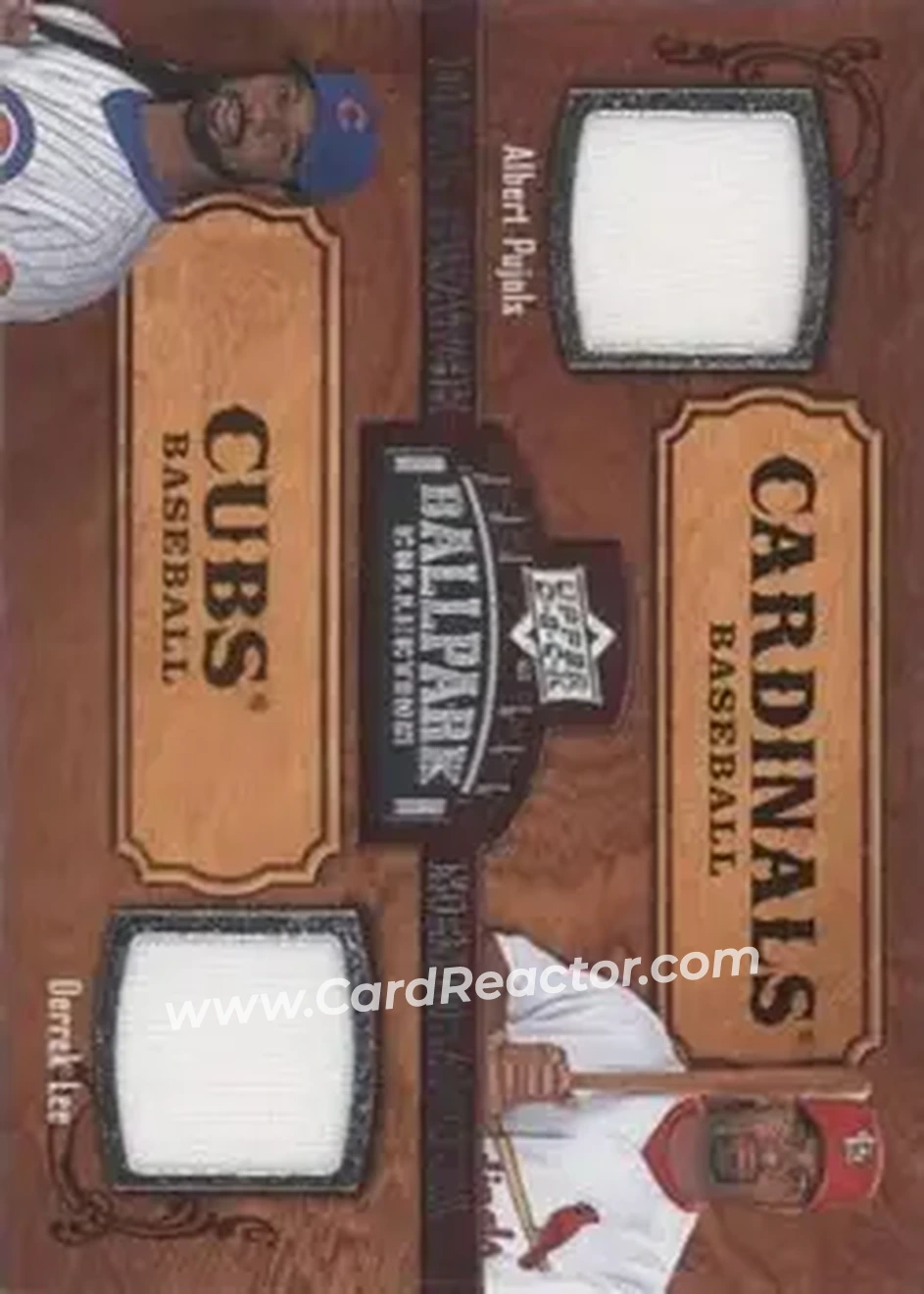 2008 Upper Deck Ballpark Collection #159 - Albert Pujols - Derrek Lee MEM - St. Louis Cardinals - Chicago Cubs - Front 2008 Upper Deck Ballpark Collection #159 - Albert Pujols - Derrek Lee MEM - St. Louis Cardinals - Chicago Cubs - Front
