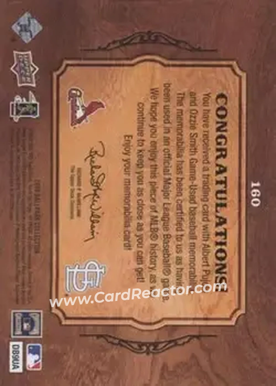 2008 Upper Deck Ballpark Collection #160 - Albert Pujols - Ozzie Smith MEM - St. Louis Cardinals - St. Louis Cardinals - Back