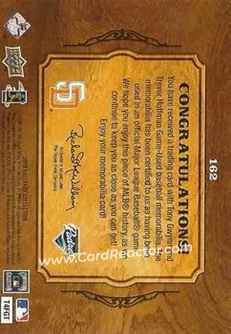 2008 Upper Deck Ballpark Collection #162 - Tony Gwynn, Trevor Hoffman - San Diego Padres - Back