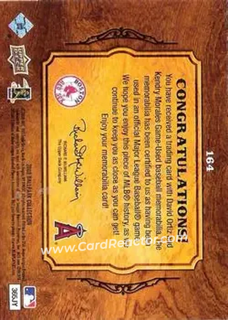 2008 Upper Deck Ballpark Collection #164 - Kendry Morales - David Ortiz MEM - Los Angeles Angels - Boston Red Sox - Back