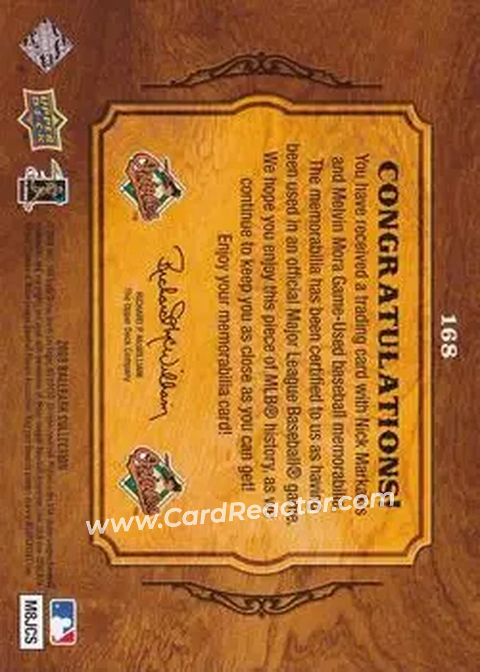 2008 Upper Deck Ballpark Collection #168 - Nick Markakis - Melvin Mora MEM - Baltimore Orioles - Baltimore Orioles - Back