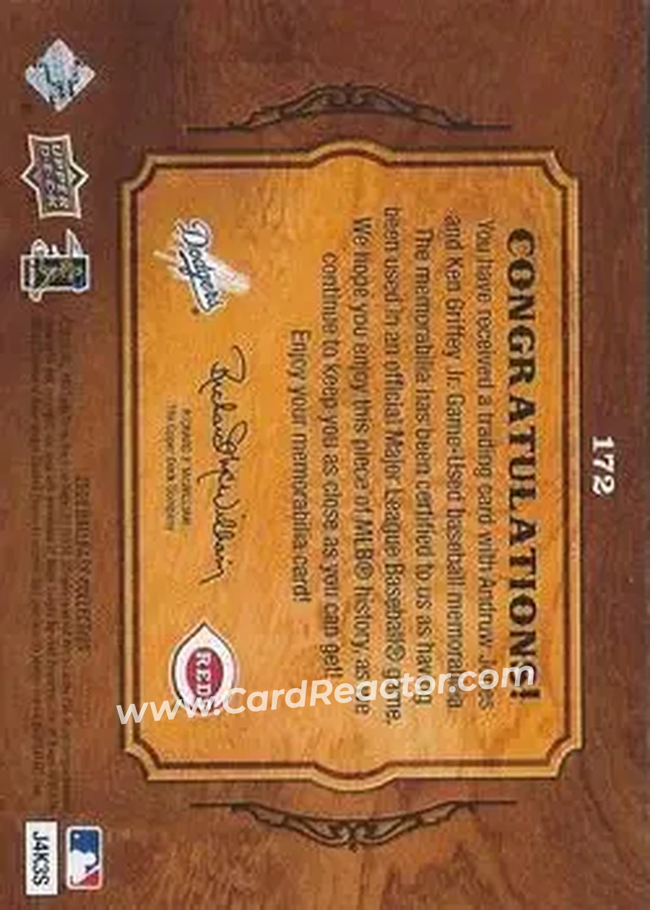 2008 Upper Deck Ballpark Collection #172 - Andruw Jones - Ken Griffey, Jr. MEM - Los Angeles Dodgers - Cincinnati Reds - Back