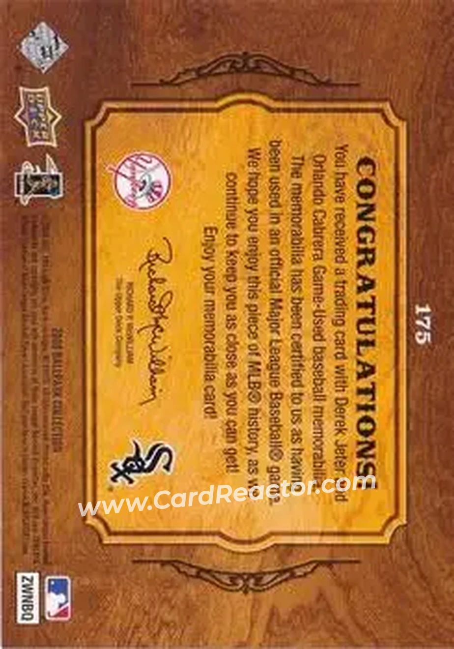 2008 Upper Deck Ballpark Collection #175 - Derek Jeter - Orlando Cabrera MEM - New York Yankees - Chicago White Sox - Back
