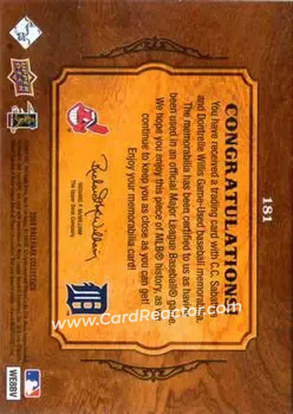 2008 Upper Deck Ballpark Collection #181 - CC Sabathia - Dontrelle Willis MEM - Cleveland Indians - Detroit Tigers - Back