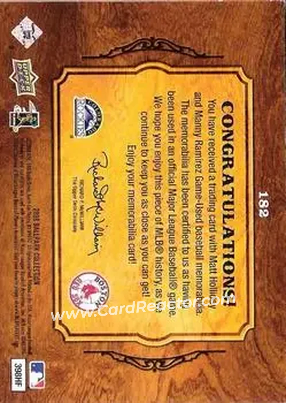 2008 Upper Deck Ballpark Collection #182 - Matt Holliday - Manny Ramirez MEM - Colorado Rockies - Boston Red Sox - Back