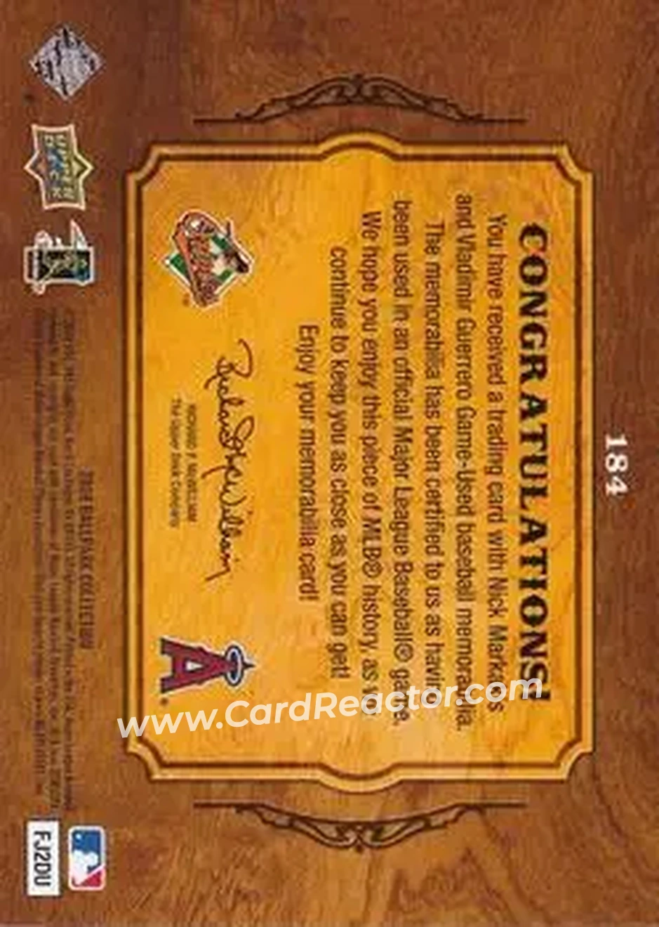 2008 Upper Deck Ballpark Collection #184 - Nick Markakis - Vladimir Guerrero MEM - Baltimore Orioles - Los Angeles Angels - Back