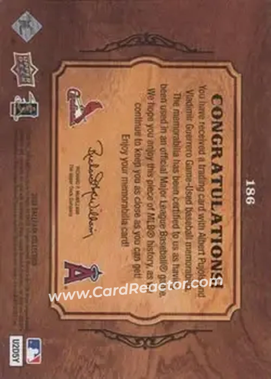 2008 Upper Deck Ballpark Collection #186 - Albert Pujols - Vladimir Guerrero MEM - St. Louis Cardinals - Los Angeles Angels - Back