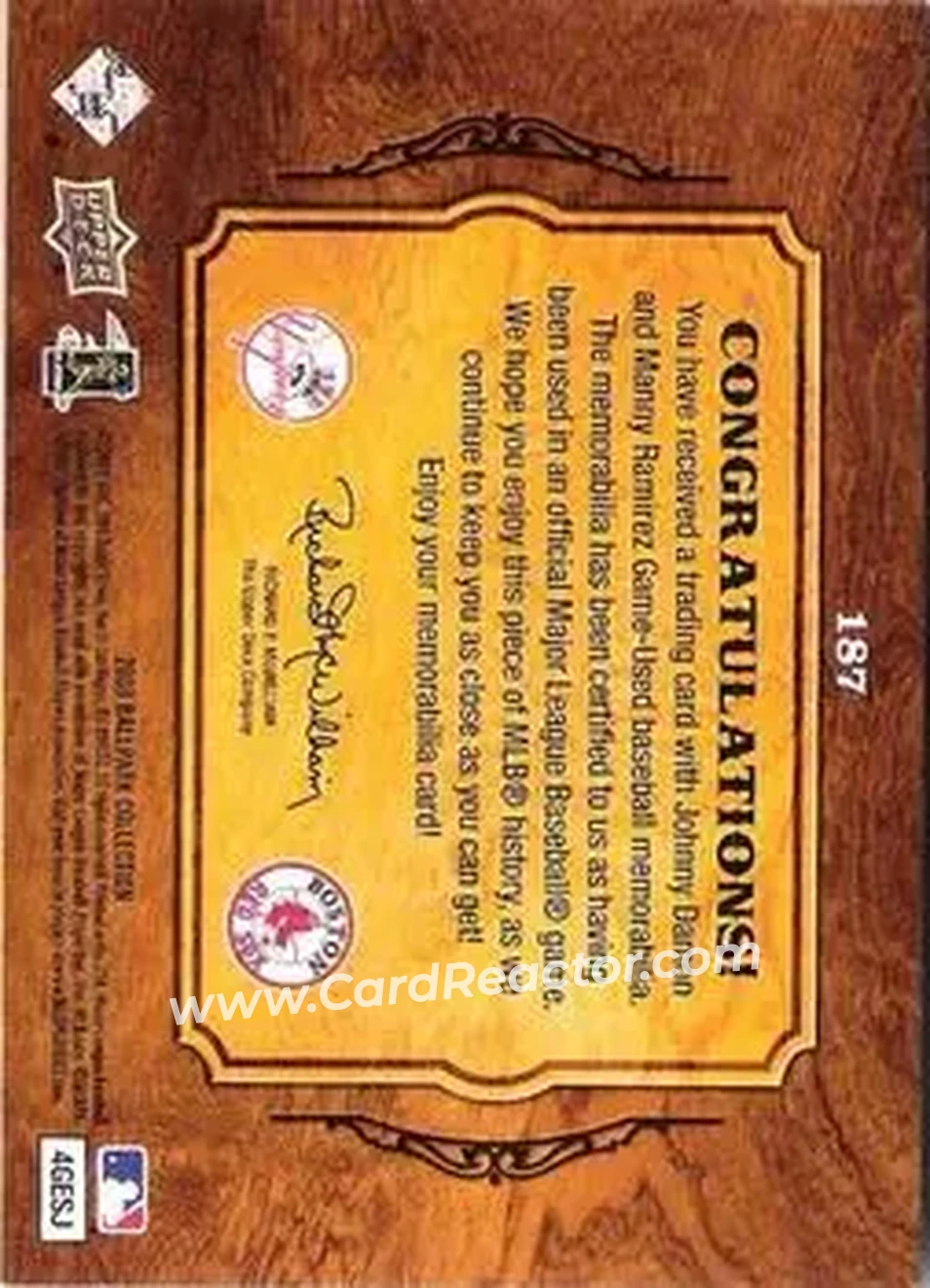 2008 Upper Deck Ballpark Collection #187 - Manny Ramirez - Johnny Damon MEM - Boston Red Sox - New York Yankees - Back