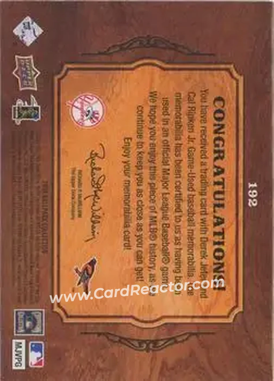 2008 Upper Deck Ballpark Collection #192 - Derek Jeter - Cal Ripken Jr. MEM - New York Yankees - Baltimore Orioles - Back 2008 Upper Deck Ballpark Collection #192 - Derek Jeter - Cal Ripken Jr. MEM - New York Yankees - Baltimore Orioles - Back