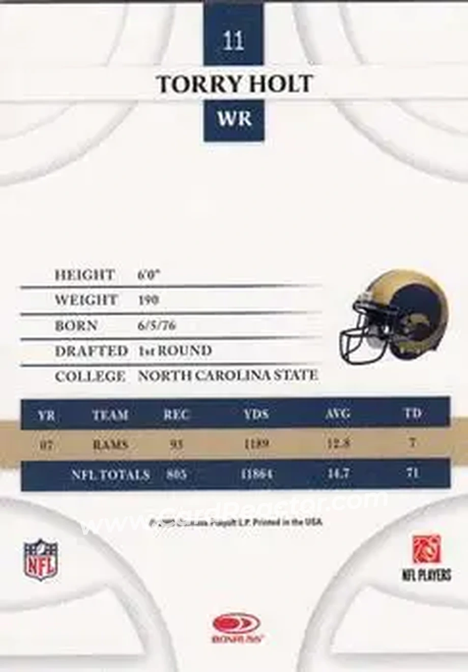 2008 Donruss Threads #11 - Torry Holt - St. Louis Rams - Back