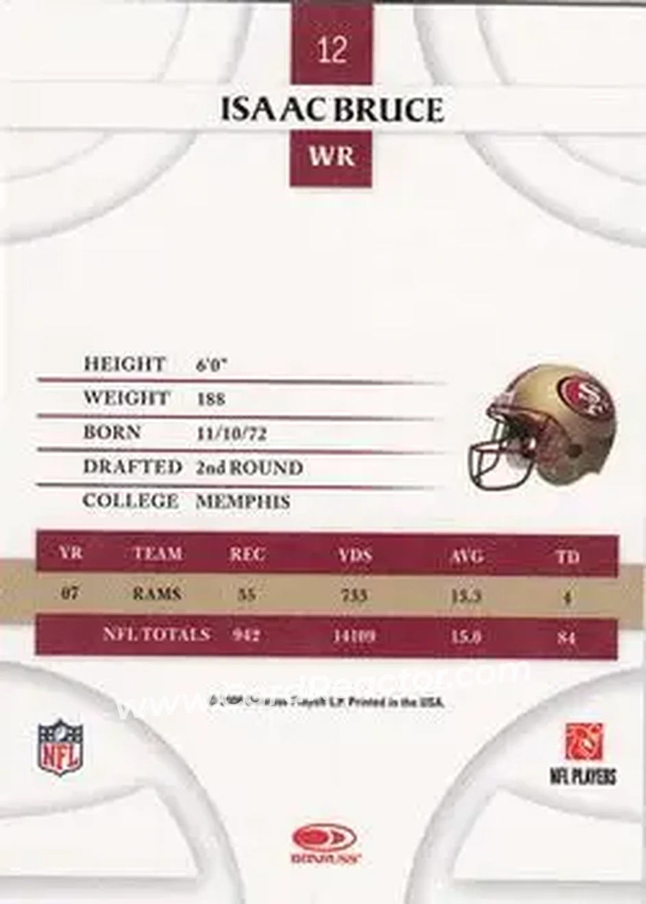 2008 Donruss Threads #12 - Isaac Bruce - San Francisco 49ers - Back