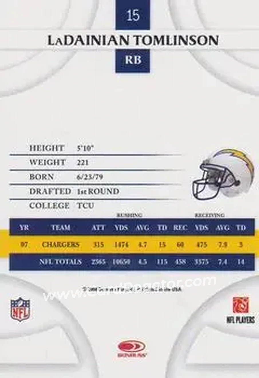 2008 Donruss Threads #15 - LaDainian Tomlinson - San Diego Chargers - Back