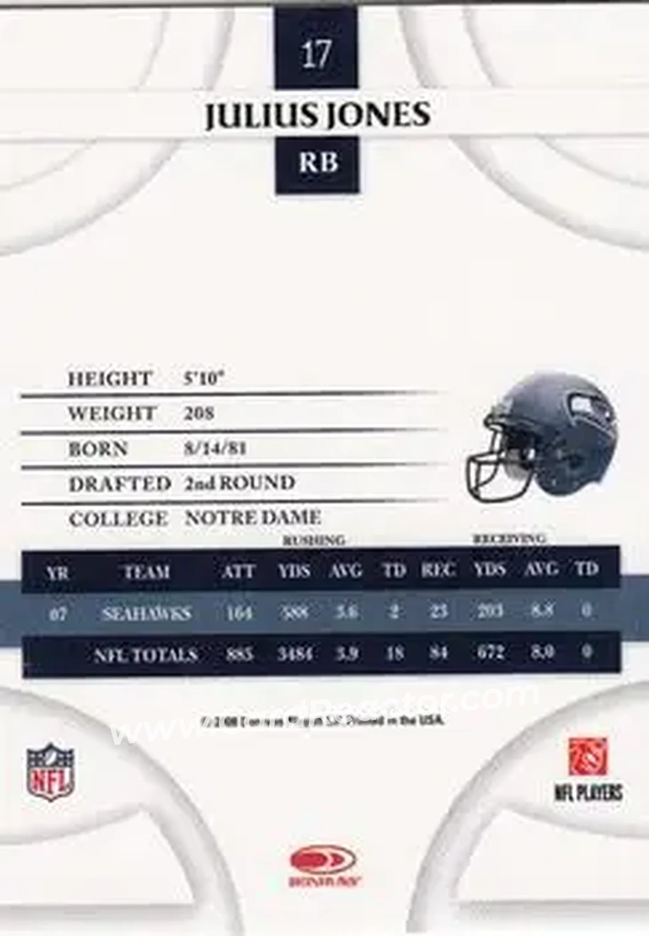 2008 Donruss Threads #17 - Julius Jones - Seattle Seahawks - Back