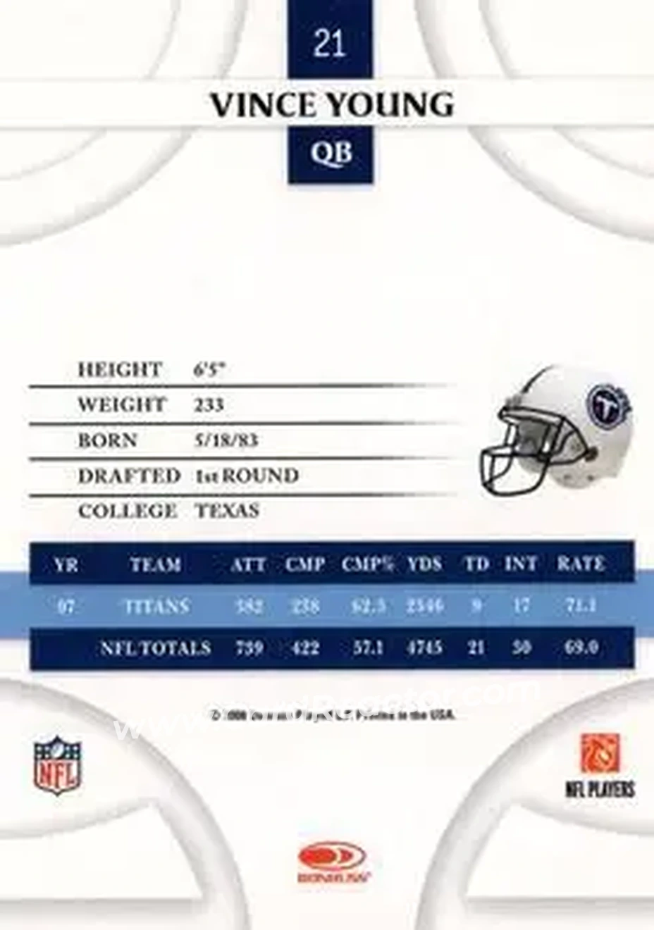 2008 Donruss Threads #21 - Vince Young - Tennessee Titans - Back