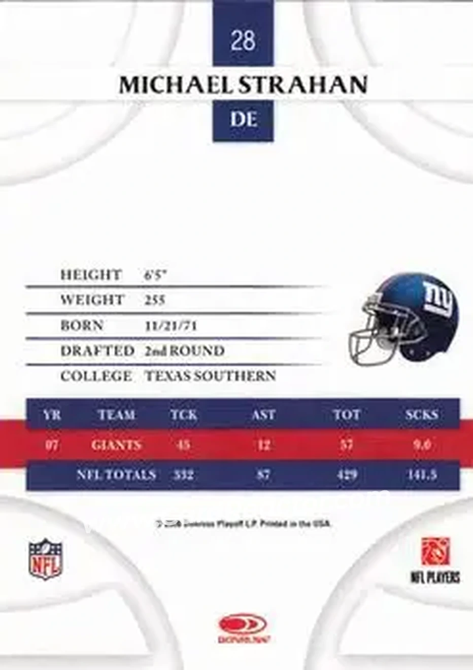 2008 Donruss Threads #28 - Michael Strahan - New York Giants - Back