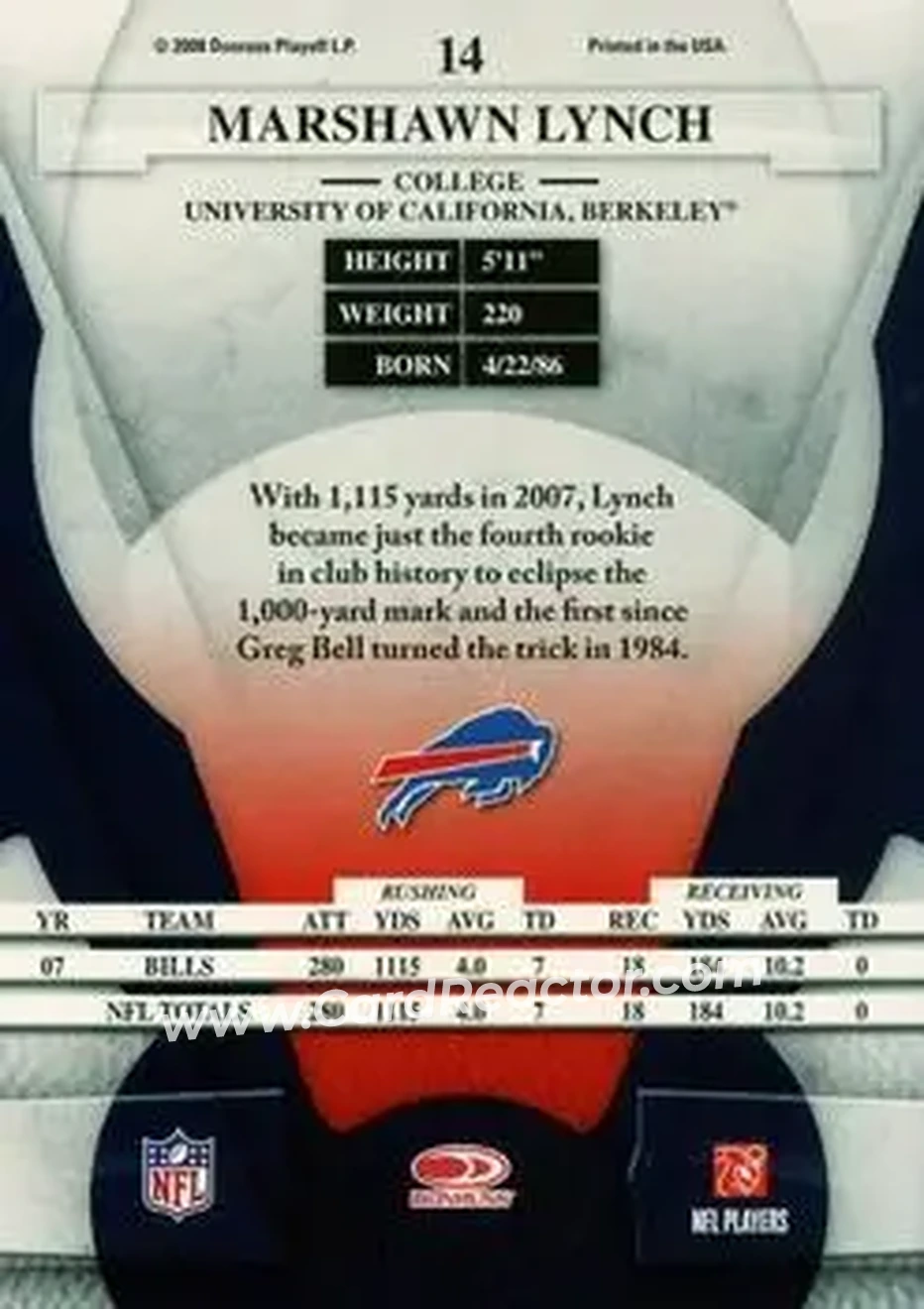 2008 Leaf Certified Materials #14 - Marshawn Lynch - Buffalo Bills - Back