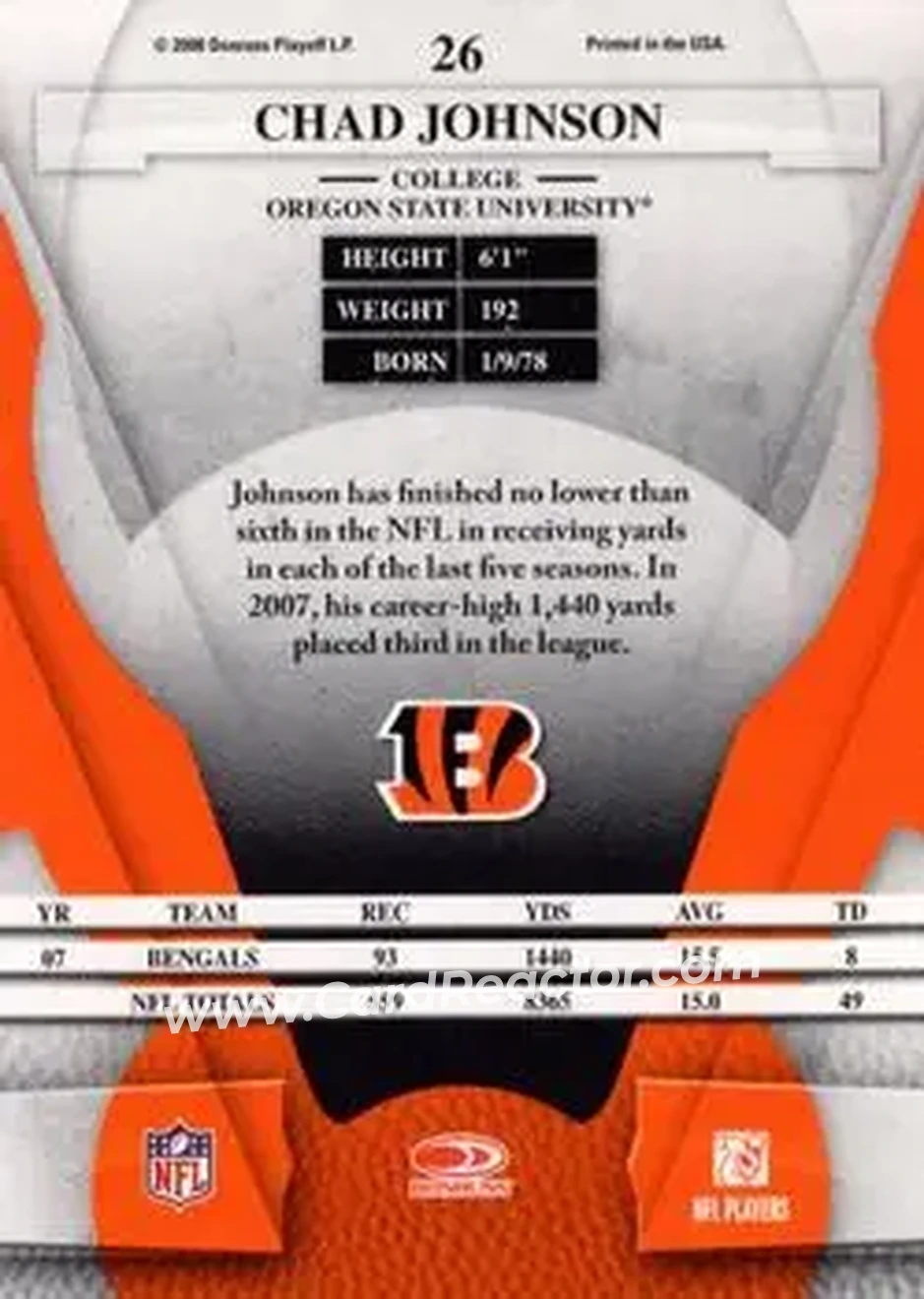 2008 Leaf Certified Materials #26 - Chad Ochocinco - Cincinnati Bengals - Back