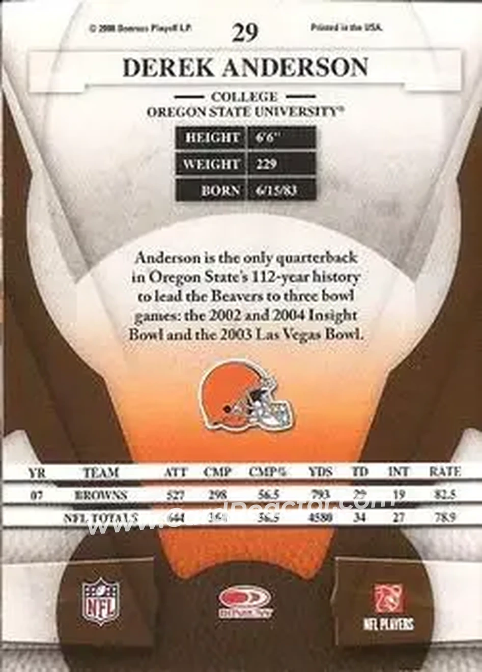 2008 Leaf Certified Materials #29 - Derek Anderson - Cleveland Browns - Back