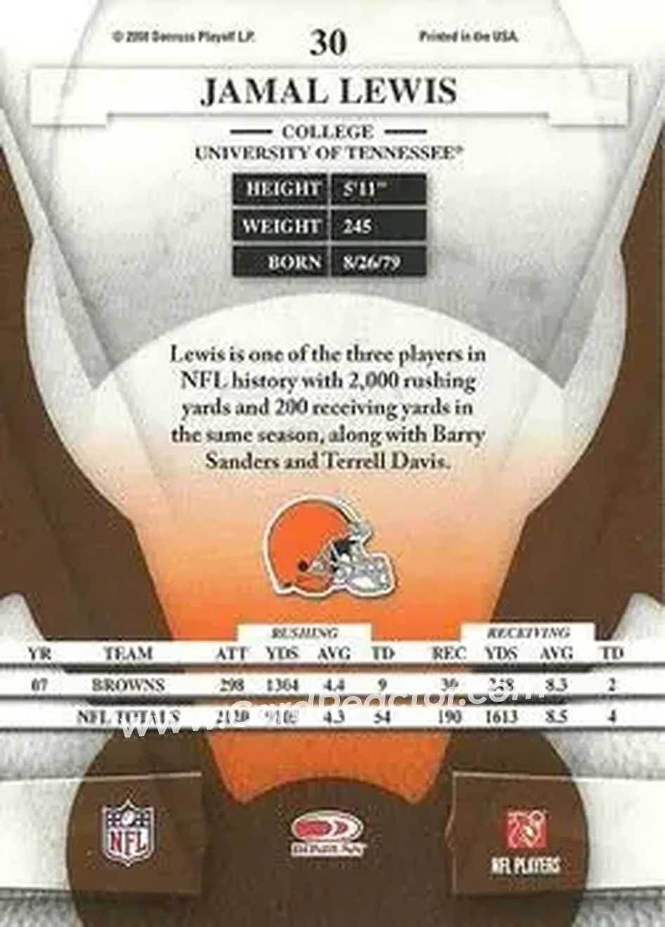 2008 Leaf Certified Materials #30 - Jamal Lewis - Cleveland Browns - Back