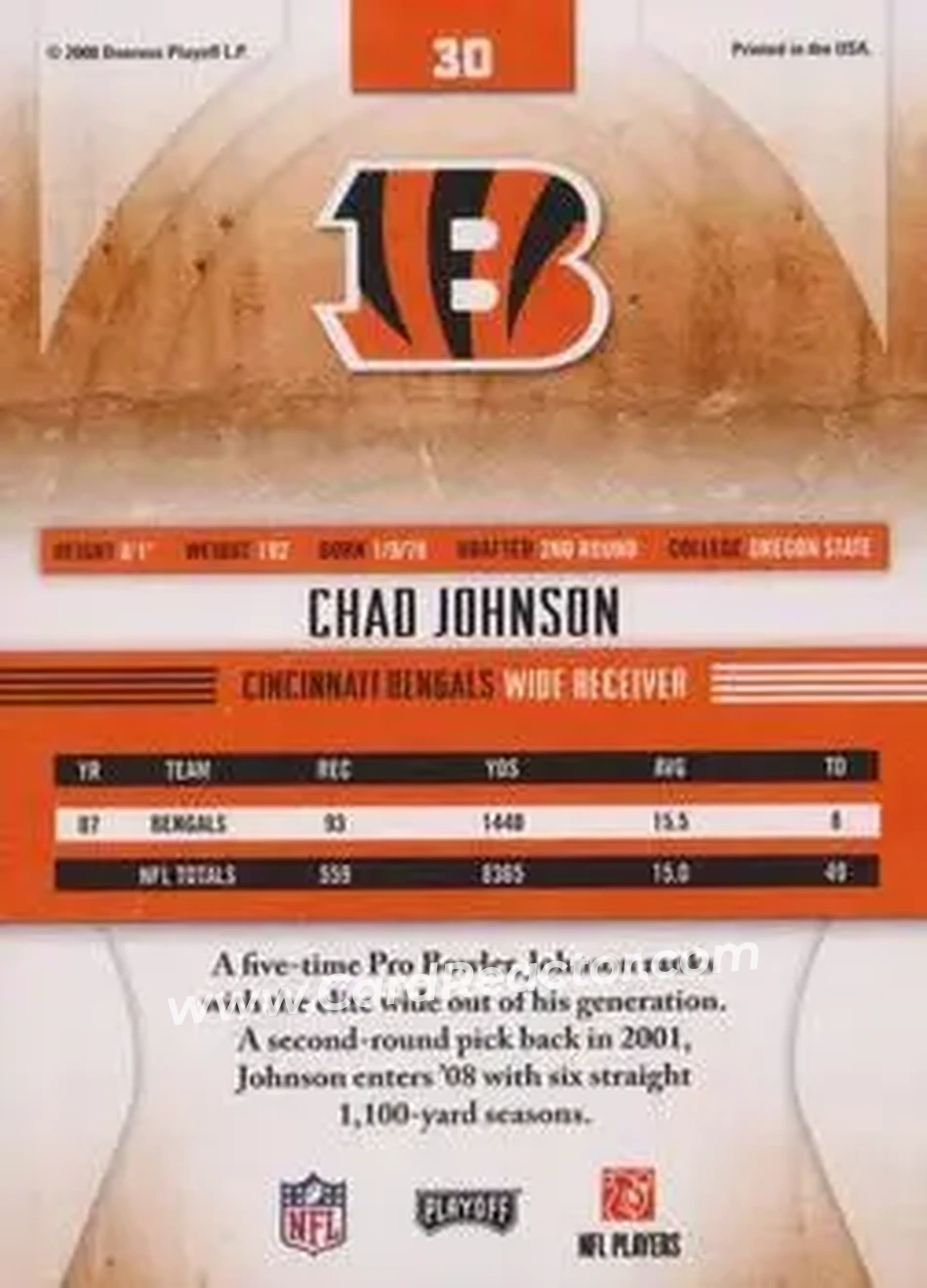 2008 Playoff Absolute Memorabilia #30 - Chad Ochocinco - Cincinnati Bengals - Back