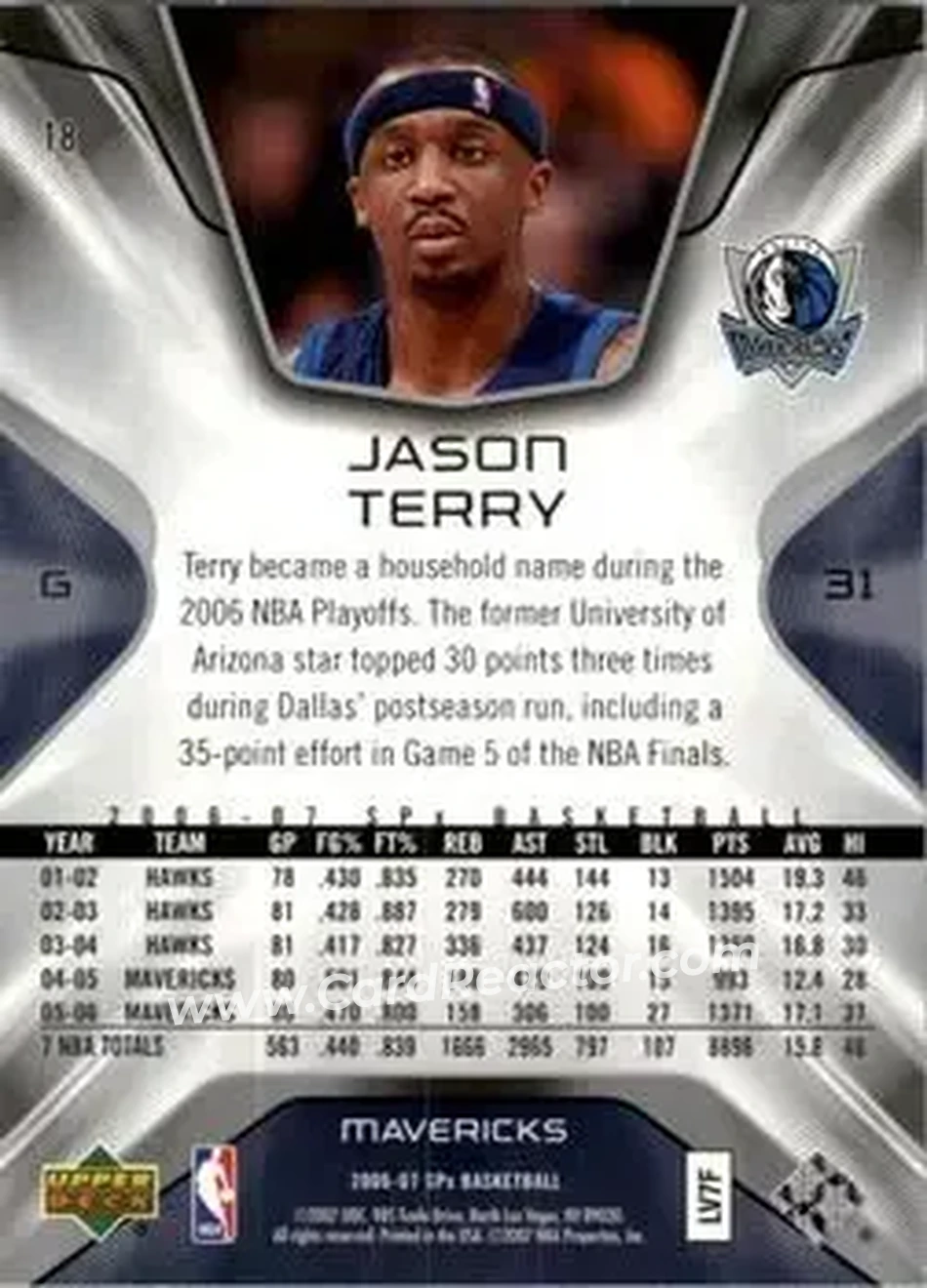 2006-07 SPx #18 - Jason Terry - Dallas Mavericks - Back