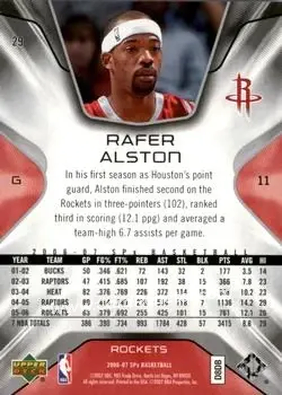 2006-07 SPx #29 - Rafer Alston - Houston Rockets - Back