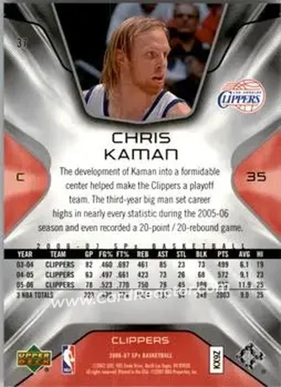 2006-07 SPx #37 - Chris Kaman - Los Angeles Clippers - Back