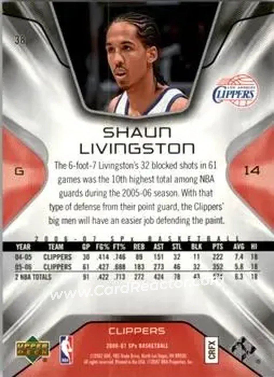 2006-07 SPx #38 - Shaun Livingston - Los Angeles Clippers - Back