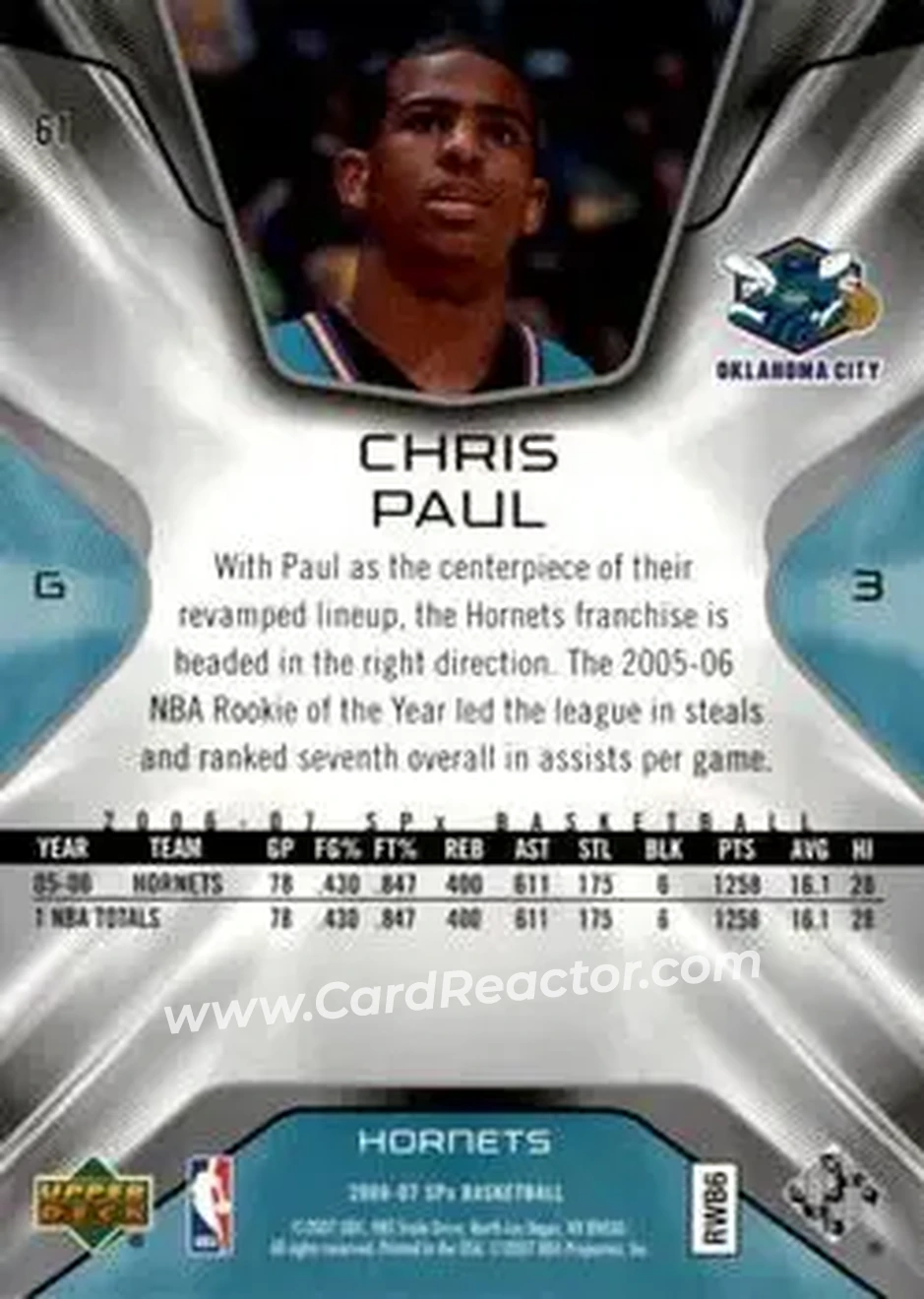 2006-07 SPx #61 - Chris Paul - New Orleans Hornets - Back