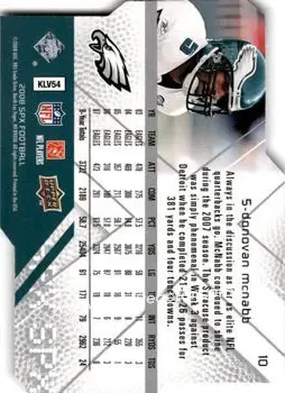 2008 SPx #10 - Donovan McNabb - Philadelphia Eagles - Back