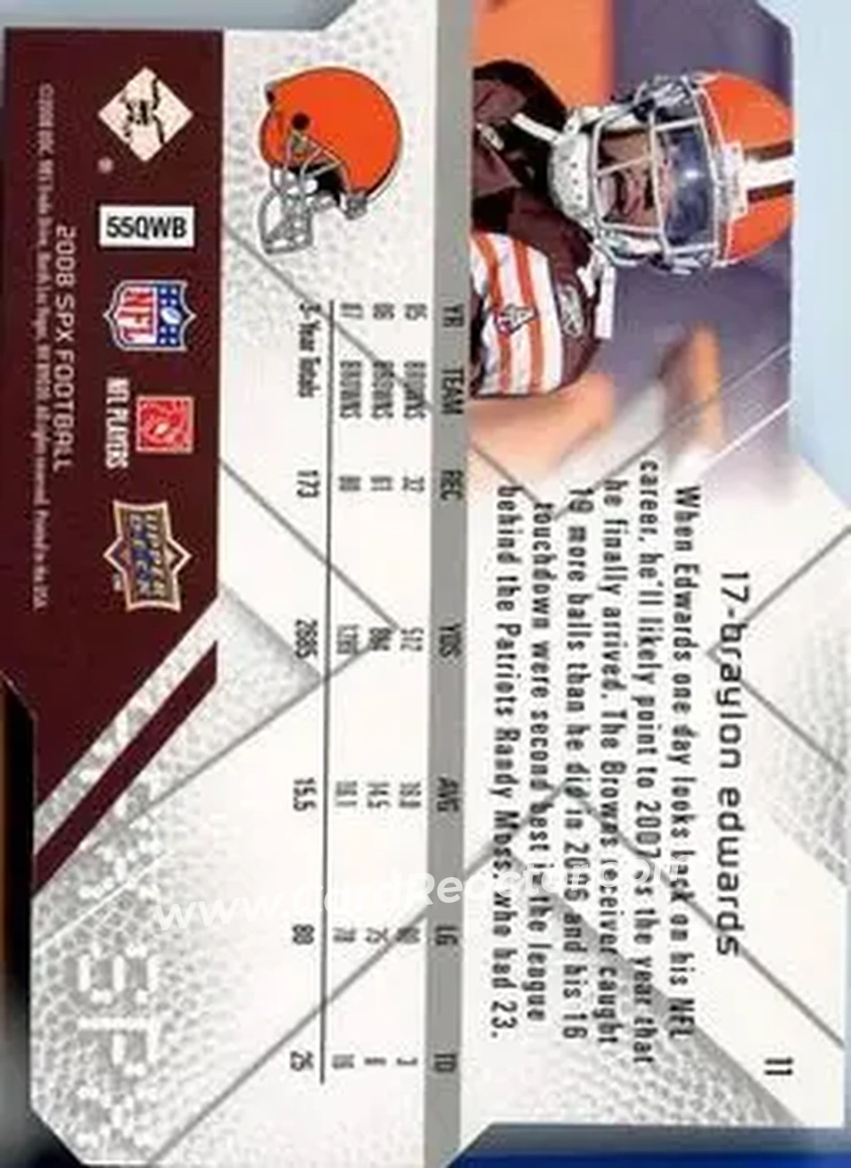 2008 SPx #11 - Braylon Edwards - Cleveland Browns - Back