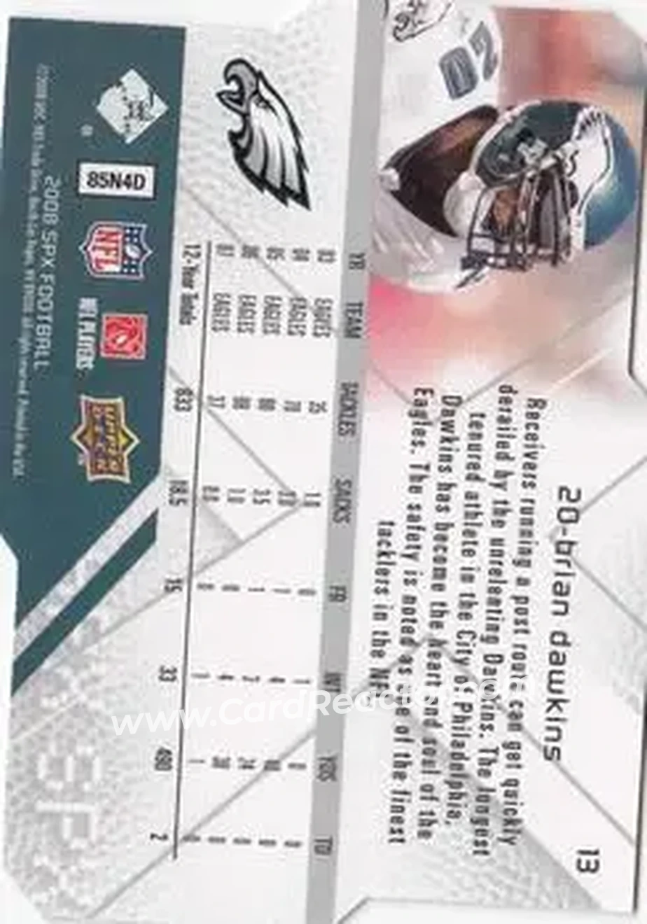 2008 SPx #13 - Brian Dawkins - Philadelphia Eagles - Back