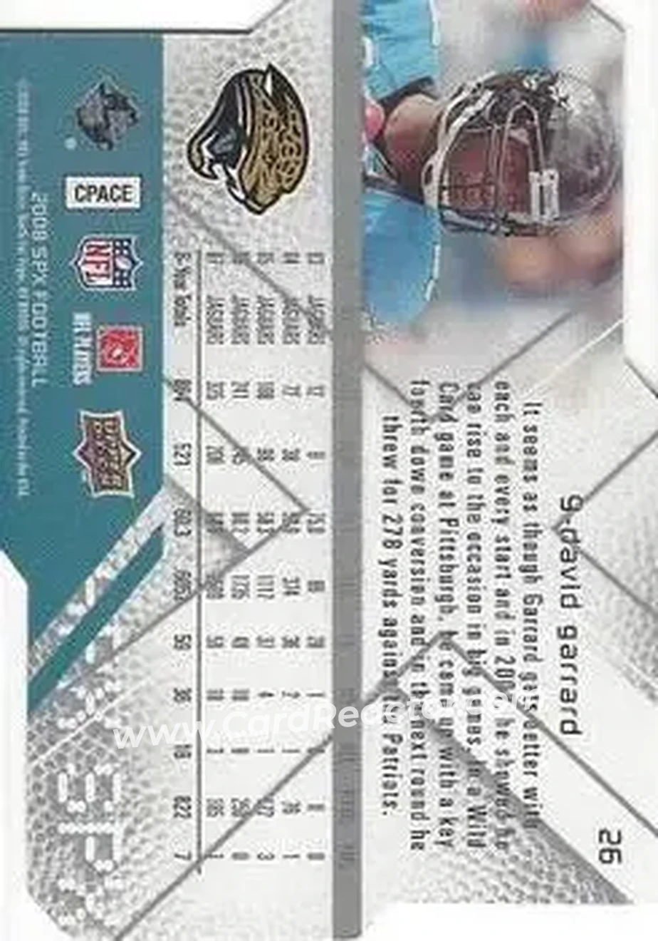 2008 SPx #26 - David Garrard - Jacksonville Jaguars - Back