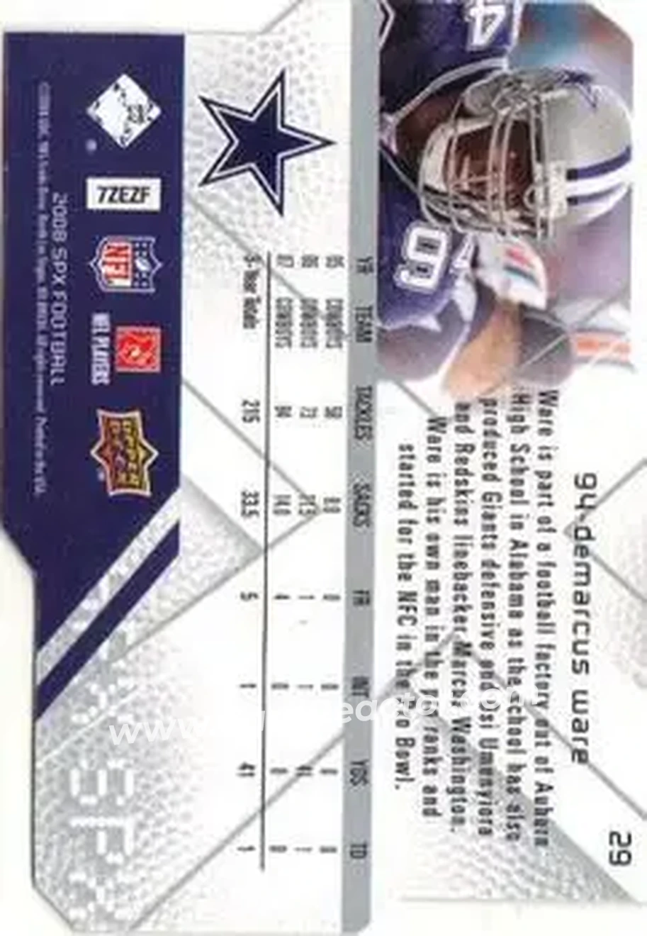 2008 SPx #29 - DeMarcus Ware - Dallas Cowboys - Back 2008 SPx #29 - DeMarcus Ware - Dallas Cowboys - Back